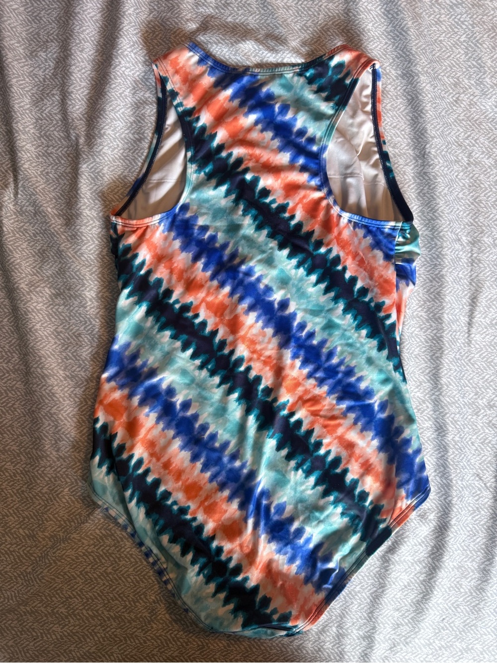 Lands' End Women's Size 12 High Neck Henley One-Piece Swimsuit | Bright Tie-Dye